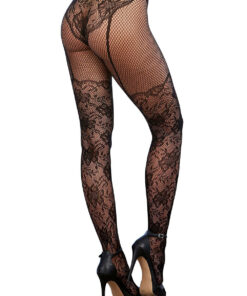 Knitted Lace Garterhose – One Size – Black