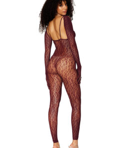 Catsuit Bodystocking and Shrug – One Size – Burgundy
