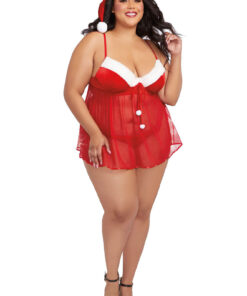 Santa Babydoll, Thong and Hat – 1x – Lipstick Red