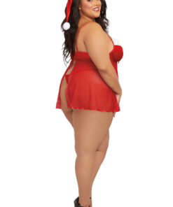 Santa Babydoll, Thong and Hat – 2x – Lipstick Red