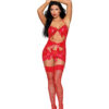 Garter Slip and G-String Dmnd – One Size – Red