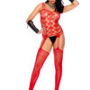 Heart Net Suspender Bodystocking – One Size – Red