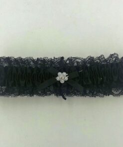 Satin Leg Garter – One Size – Black With Black Lace
