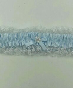 Satin Leg Garter – One Size – Baby Blue With White Lace