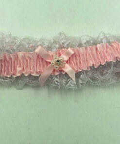 Satin Leg Garter – One Size – Baby Pink With White Lace