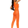 Crochet Footless Bodystocking With Open Crotch – One Size – Orange