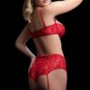 3 Pc Boyshort With Underwire Bra and Stockings – One Size – Red