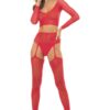 Permanent Mark Long Sleeve Top and Garter Bodystocking Red – Os