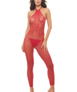 Love Stroke Stones Heart Bodystocking and G-String Red – Os