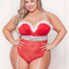 Rhinestone Studded Mesh Teddy With Marabou Trim – 3x/4x – Red